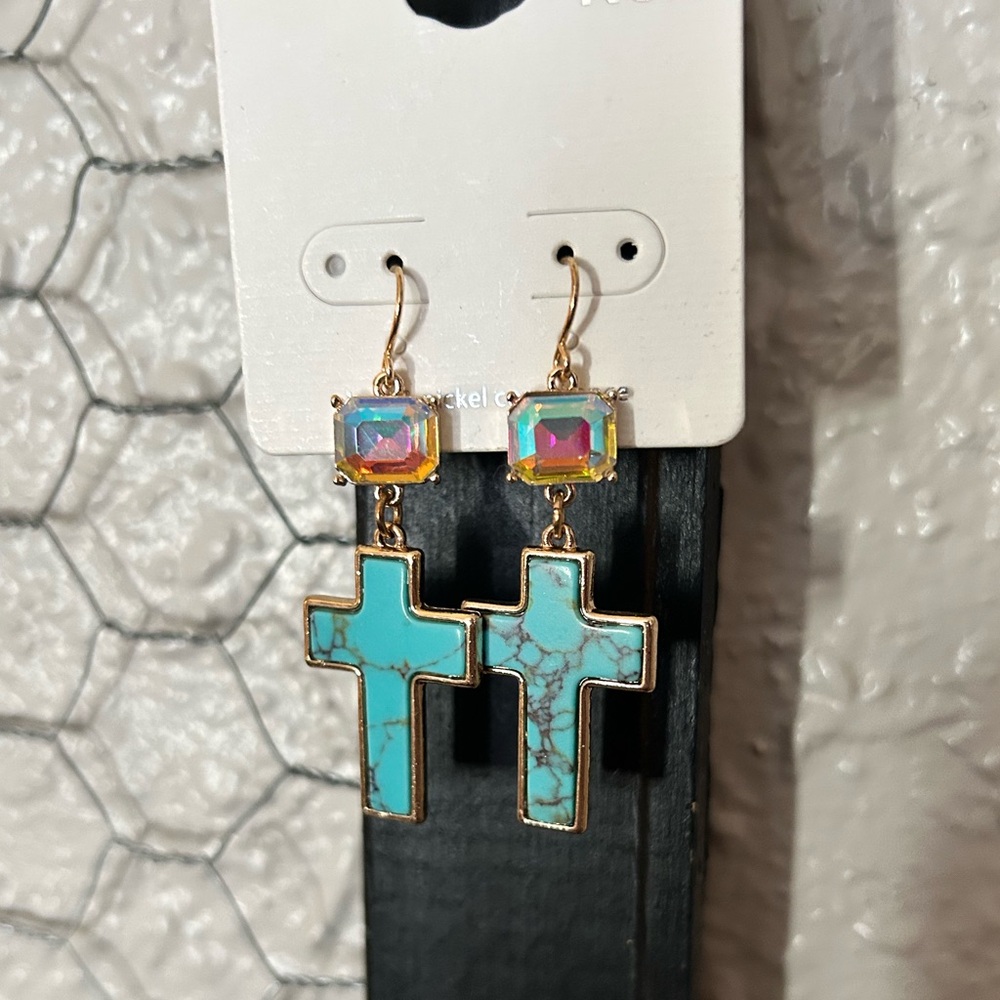 Turquoise Cross Dangle Earrings